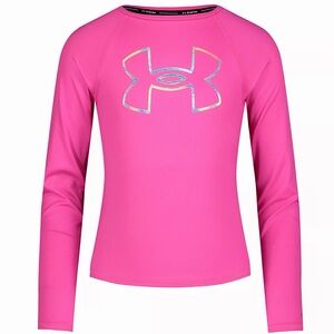 Under Armour UA Core Logo Long Sleeve Pink Rash Guard Girls Swimsuit Size 12 NEW